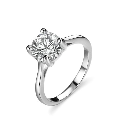Mesnt Anillo de compromiso con piedras preciosas para mujer, con moissanita redonda de 2 quilates, Metal, Moissanita