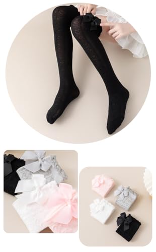 Image of Little Girl's Knee High Socks Over Calf Kids Overknee Stockings Bow Style
