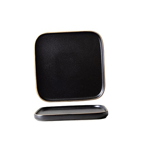 Wakauto 1pc Ceramic Steak Plate Square Dull Polish Dish with Golden Black Trim for Restaurant Hotel Tableware for Sushi Western Cuisine