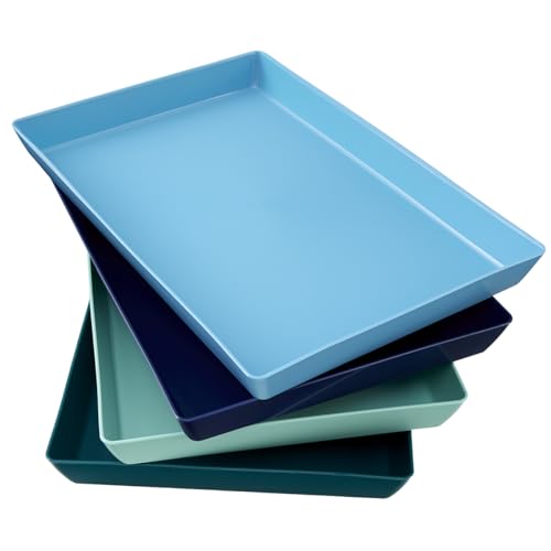 US Acrylic Coastal Plastic Serving Trays (Set of 4) 15” x 10” | Large Unbreakable Reusable...