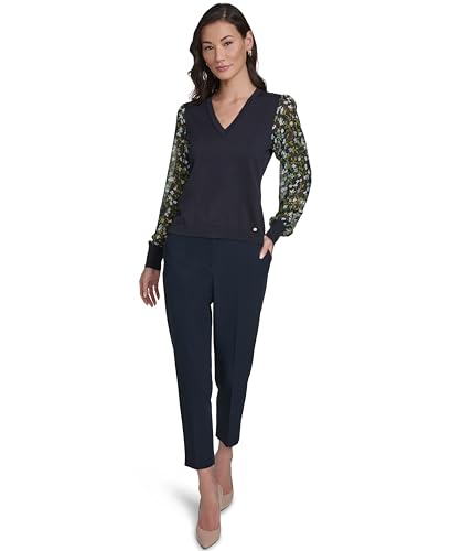 Image of Tommy Hilfiger Women's Long Sleeve Twofer Sweater with Woven Sleeves