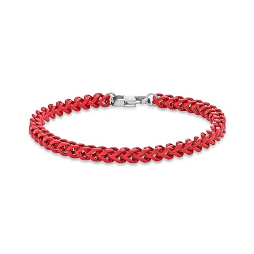 Metro Jewelry Stainless Steel Red Acrylic Thin Franco Chain and Bracelet Set for Men - 24 Inches Long 5 MM Wide with Lobster Claw Jewelry Set3