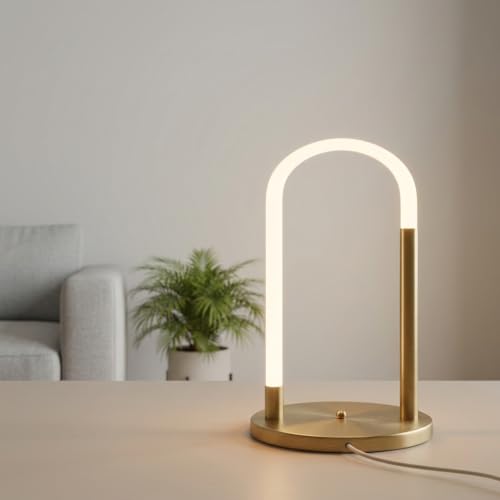 Image of Table Lamp 3-Color CCT (Warm + Natural + Cold White) LED Arch Metal & Glass Tube Stand Light for Living Room Bedroom Home Decor