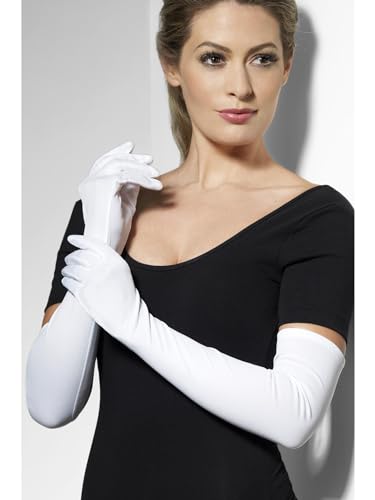 Smiffys White Long Gloves Elegant Elbow-Length Design One Size Fancy Dress Accessory for Women Glamorous Themed Party Outfit 1920s Hollywood Evening Wear Dress Up Gloves Halloween