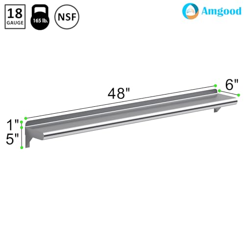 Image of AmGood 6 in. x 48 in. Stainless Steel Wall Shelf | NSF | Metal Shelving | Garage, Laundry, Storage, Utility Room | Restaurant, Commercial Kitchen