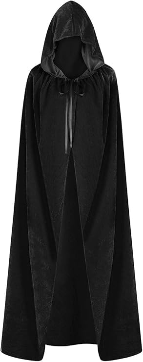 GGEROU Unisex Adults Black Hooded Cloak, Full Length Velvet Cape for Halloween Cosplay Costumes, Wizard Witch Accessories