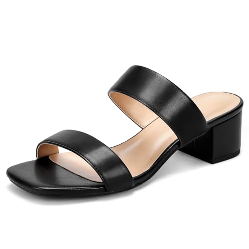 DOBOLIN Women's Wide Width Heels Square Open Toe Sandals Two Strap Heeled Sandals 2-Inch Dress Shoes...