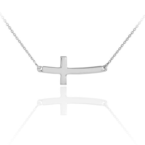 .925 Sterling Silver Sideways Horizontal Curved Cross Bar Style Necklace