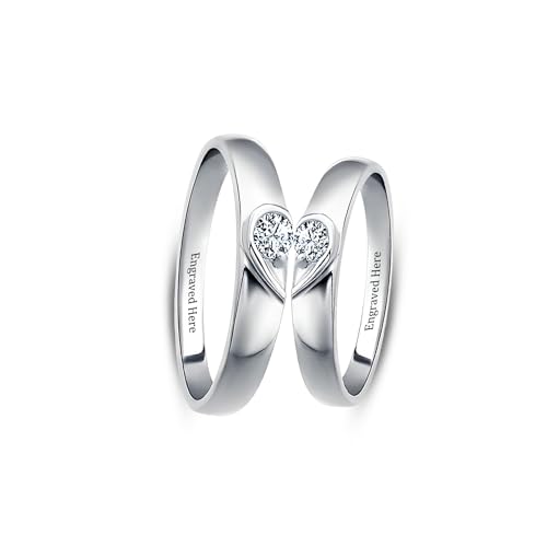 DIYA Custom Moissanite Engagement Rings Moissanite Wedding Band Set 14K White Gold Plated D Color VVS1 for Couples Engagement engraved Ring Set Anniversary Valentines Day Gift for Wife Girlfriend