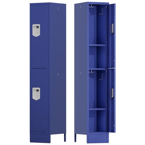 Image of BUTISOW 2 Door Metal Storage Locker for Gym Office, Heavy Duty Steel School | Locker with Lift Up Handle & Recessed Hasp, Slim 2-Tier Lockers for Home Garage, 72 inchH x 12.4 inchW x 15.75 inchD, Blue