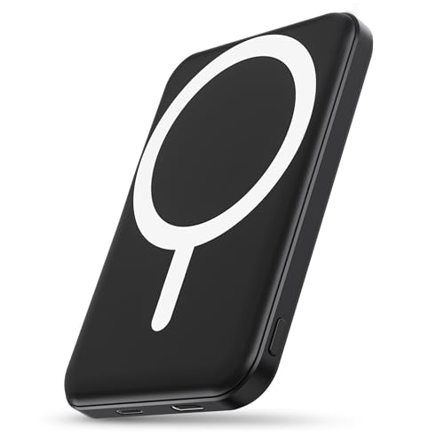 Image of podoru for Magsafe Battery Pack, 5000mAh Magnetic Power Bank with Type-C Cable 20W PD Fast Charging Lighting Input Wireless Portable Charger for iPhone 17/16/15/14/13/12/ All Series-Black