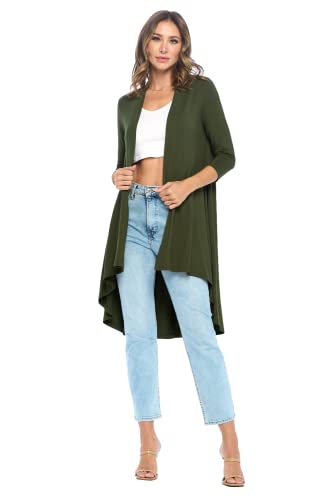 Image of Women's 3 /4 Sleeve Soft Open Front Casual Flowy Long Viscose Made from Bamboo Cardigan