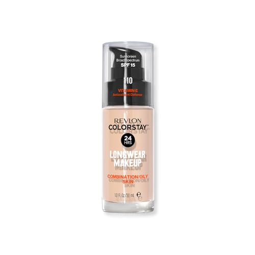 REVLON - ColorStay Base de Maquillaje SPF 15, con Vitamina E, Cobertura Media-Alta, Larga Duración, Acabado Mate, Resistente al Agua, para Piel Mixta-Grasa, Tono 101, Ivory - 30 ml