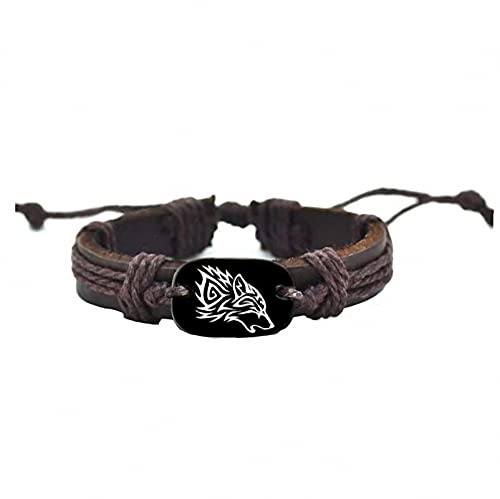 Pulsera ajustable de cuero trenzado con cabeza de lobo unisex miniatura 5