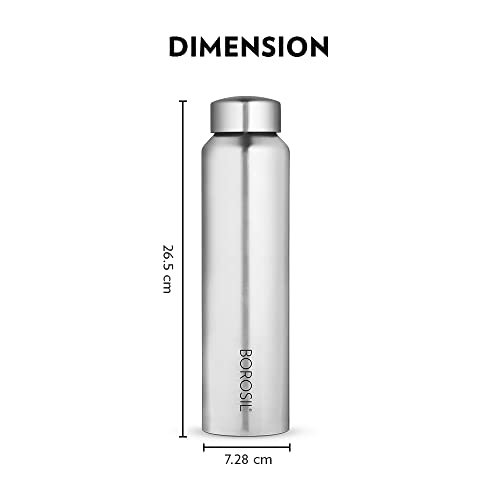 Image of Borosil Hydra Aquaslim Stainless Steel 1000 ml Water Bottle | Single Wall, Leakproof, BPA Free| Bottle for Office, School, College & Gym | Silver