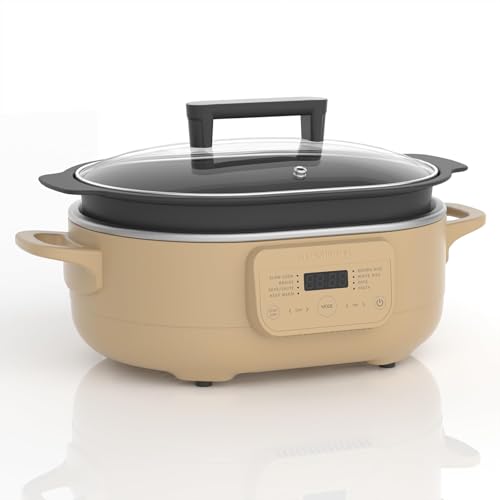 Image of MAGNIFIQUE 6 Quart Multi-Cooker, with 8-in-1 Casserole Programmable Slow Cooker, Dutch Oven, Pasta, Nonstick, Oven Safe Pot to 500F Brown Sugar