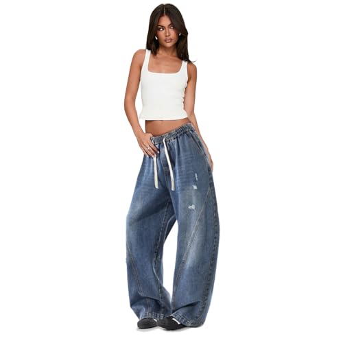 Womens Casual Summer Barrel Jeans for Women Trendy Mid Rise Barrel Pants Loose Boyfriend Jeans4