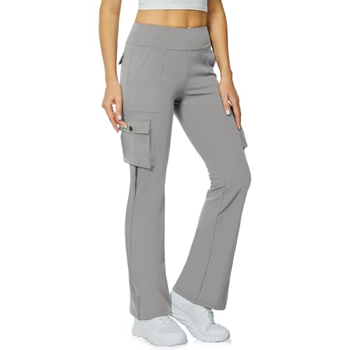 Generisch Damen Yogahose High Waist Skinny Freizeithose Cargo mit Seitentaschen Weich Stretch Sportleggins bequeme Bauchkontrolle Blickdicht Trainingshose Sweatpants Sporthose Fitnesshose, gris, S