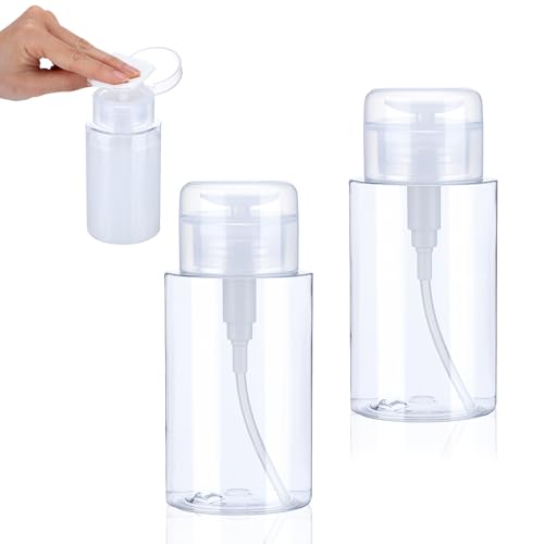 Larrel 2 Stück Dispenser Pumpspender Pumpflasche 200 ml Leere Dispense Runterdrücken Nagellackentferner Flasche Hälter Leere Durchsichtige Make-up Pumpspenderflasche für Nagellack Make-up-Entferner