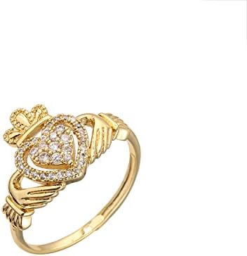THE BLING KING Gold Claddagh Ring with Premium Stones, Ladies Ring with 18K Heavy Real Gold Plating, Gold Fashion Ring Unique Jewellery Gift for Women and Teens (Size N - Adjustable Fit Various Sizes)