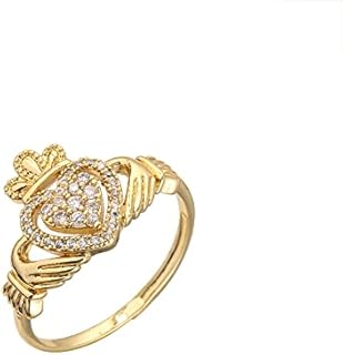 THE BLING KING Gold Claddagh Ring with Premium Stones, Ladies Ring with 18K Heavy Real Gold Plating, Gold Fashion Ring Unique Jewellery Gift for Women and Teens (Size N - Adjustable Fit Various Sizes)