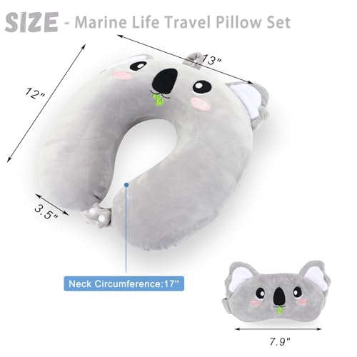 Image of Travel Pillow, Kids Travel Pillow with Sleep Eye Mask Soft Memory Foam Kids Neck Pillow for Boys & Girls, Travel Accessories for Car Airplane Traveling - Koala