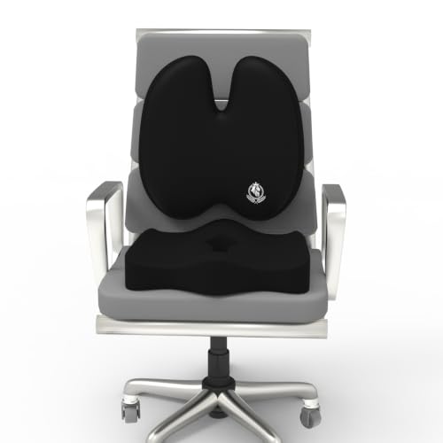 Image of MRRON Car Seat Lumber and Coccyx Pillow Kit Memory Foam Back Support and Siting Cushion Ergonomic Adjust Sitting Position Relief Pain for Car or Office Chair (Black, Backpro)