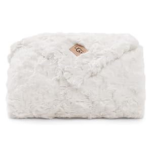 UGG Adalee Faux Fur Throw Blanket Luxury Lightweight Cozy Soft Throw for Couch Bed or Chair Hypoallergenic Machine Washable Double-Sided Fluffy Blanket Home Decor, 50-inch x 70-inch, Natural White