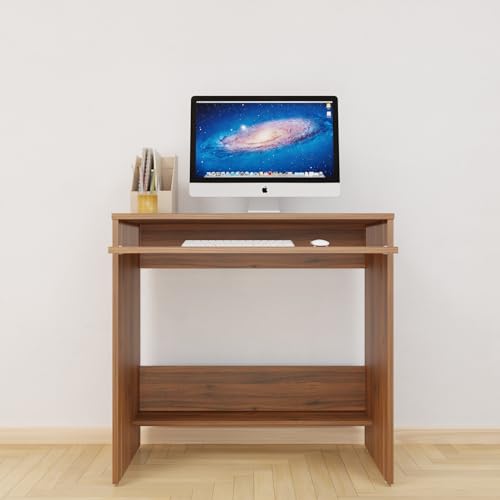 Image of VIKI Engineered Wood Computer Table, Study Table, Desks with 1 Open Shelf & Keyboard Tray for Adults /Students, Office Home | TURA | Brussel Walnut, 80W x 75H x 40D | 1 Year Warranty