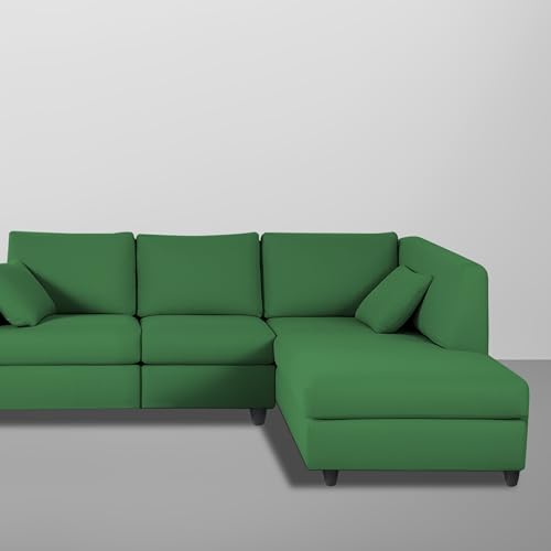 Image of Florian RHS 4 Seater L Shape Sofa Set for Living Room (Green Fabric) Premium Fabric Sofa