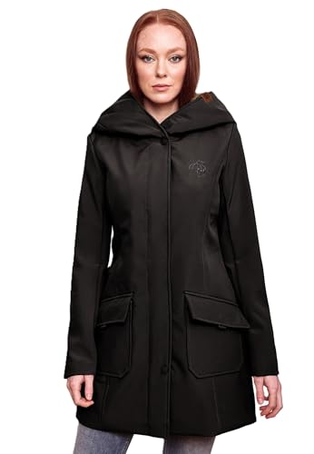 MARIKOO Damen Softshell Jacke Winterjacke wasserabweisend Outdoor lang B856 [B856-Maylee-Schwarz-Gr.XXL]