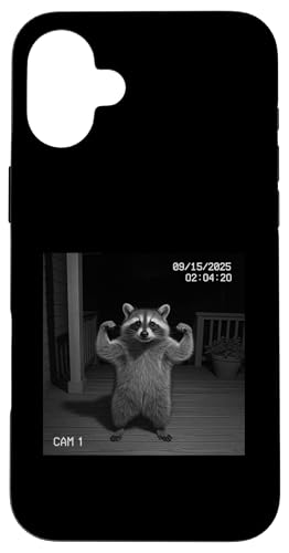 Funny Raccoon Flexing On Security Camera スマホケース iPhone 16 Plus 用