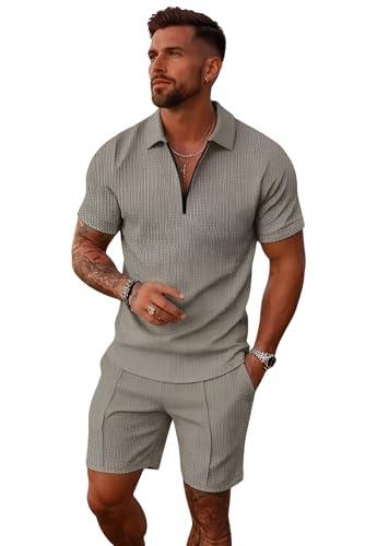 Image of Jawdrobe Men's Polo T-Shirt and Shorts Co-Ord Set | Summer Casual Matching Outfit | Breathable Casual Two Piece Set for Beach | Travel | Vacation Wear