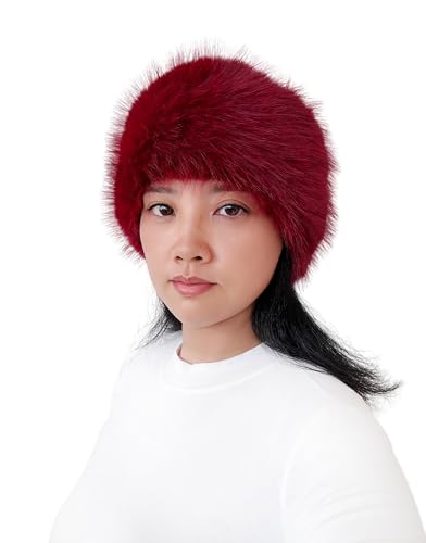 Lina & Lily Women's Winter Headband Head Ear Warmer Long Pile Faux Fur (Dark Red) - Image 2