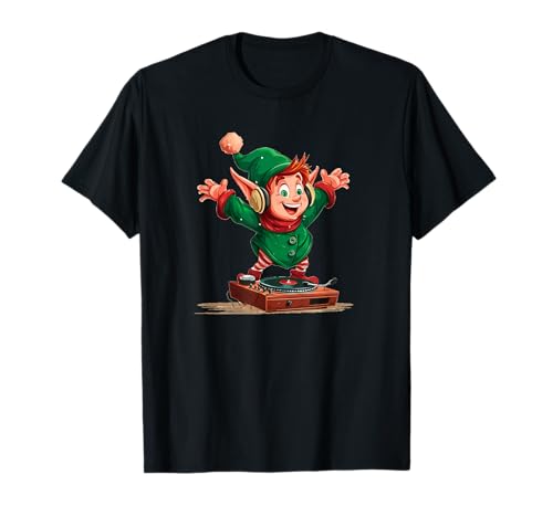 Cooles Weihnachtself mit DJ Kostüm für Jungen und Mädchen T-Shirt
