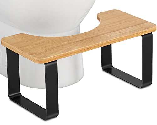 Image of JIAPAIDUO Metal with Wood Squatting Toilet Stool, Waterproof and Anti-Slip Poop Potty Stool for Adults, Matte Black