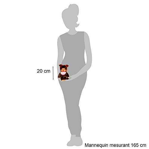 Bandai - Monchhichi - Peluche - Fille Bavoir Rose et Blanc 20 cm - 25555