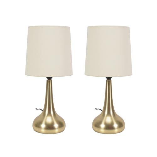 ValueLights | Brushed Gold Teardrop Touch Dimmer Table Lamps with Cream Shade | Home Décor, Bedside & Desk Lamp | Includes Bulb