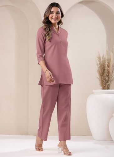 Image of Co Ord Set for Women Stylish Pure Cotton Airy Linen Lounge Wear Kurta Coord Set for Women | Regular Fit Solid Summer Kurti Set Casual, Travel, Office Formal Wear