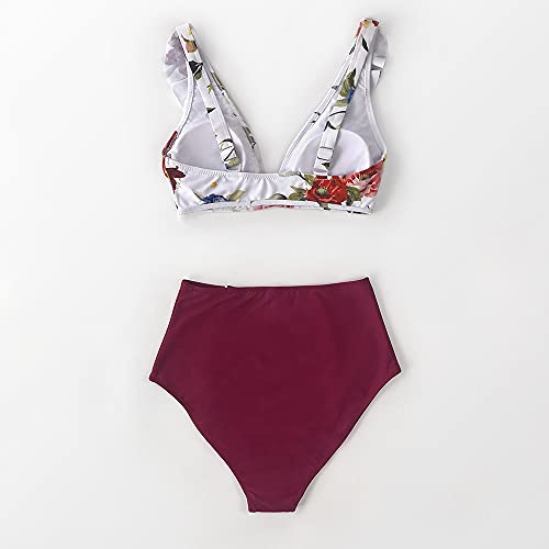 Bikini de bain anti-complexes avec taille haute et volants floraux - 6