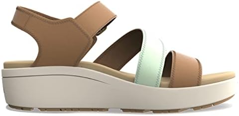 KEEN Women's Ellecity Backstrap Open Toe Adjustable Comfortable Platform Wedge Sandal, Natural Leather/Clearly Aqua, 8.5 | Image 1