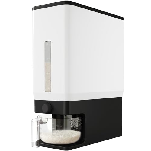 Lifewit Rice Dispenser 25 Lbs(11.3kg), Rice Storage Container Sealed Moisture Proof with Measuring Cup for Kitchen Pantry Household, BPA-Free, 1 Pack Black