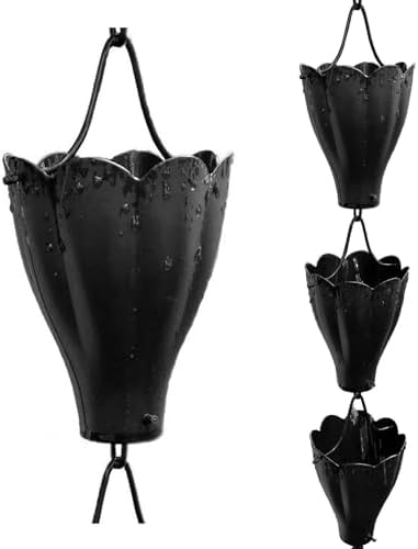 Nutshell Stores Cadena de lluvia XL con copas festoneadas, color negro, 8 pies