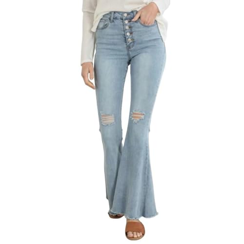 REVEROF Women Destroyed Flare Jeans High Waist Stretch Bell Bottom