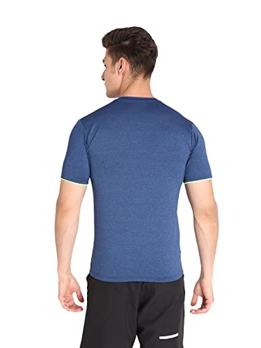 Image of CHKOKKO Men's Round Neck Gym T-Shirt Blue Black Neon XL