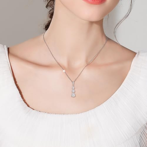 Moissanite Pendant Necklace, 925 Sterling Silver Necklaces for Women 3 Stone Pendant, 18 to 20 Inch, Jewelry Gifts3