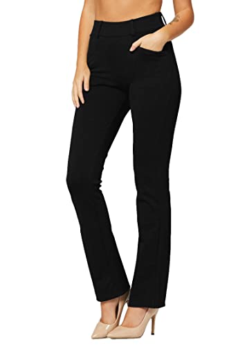 Premium Women's Stretch Dress Pants - Wear To Work - Ponte Treggings - Bootcut - Midnight Black - Dp-Boot-Full-Black-2X #TOP8