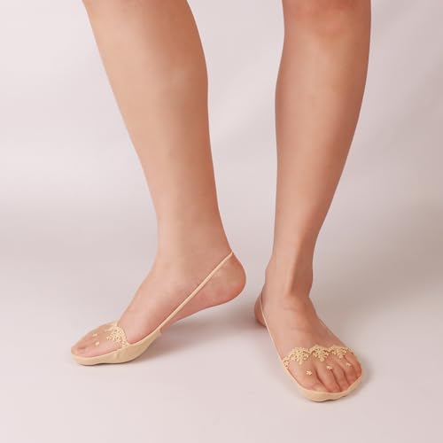 Ultra Low Cut Lace No Show Socks for Women,Half Liner Socks Ball of Foot Toe Topper3