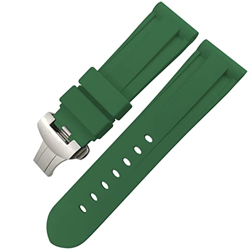 Fermoir de montre en caoutchouc 24mm vert et argent boucle silicone pour Luminor Submersible