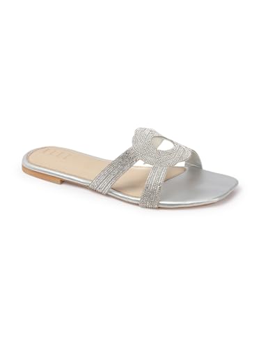Image of ELLE Women's Stylish Comfortable Embellished Cutout Detail Flat Sandals